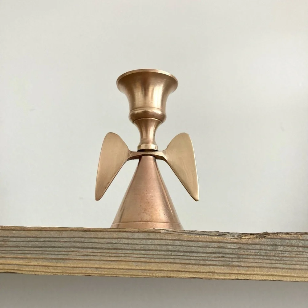 Brass delicate angel candlesticks set of 2